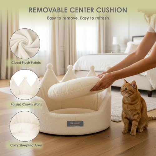 NANDOG Crown Dog Bed for Medium Dogs & Cats, Round Cloud Ultra Plush Fabric