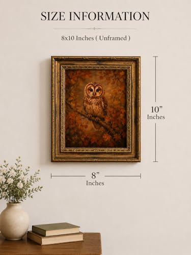 Framed Vintage Style Wall Art Rustic Forest Animal Elegant Owl Canvas Print Poster Farmhouse style artwork suitable for bedroom or living room 8x10 inches designed for wall hanging or tabletop display
