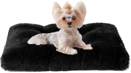 EHEYCIGA Fluffy Dog Crate Bed for Small Dogs, Plush Crate Pad, Black