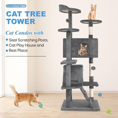 FDW | 54" Cat Tree Tower | Light Gray | Multi-Level Indoor Activity Center