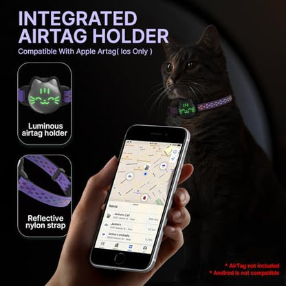 AirTag Cat Collar, Reflective Breakaway Collar, Hidden Holder with Bell