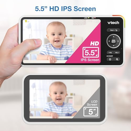 VTech Smart WiFi Baby Monitor – See Your Baby at Home or from Anywhere, 2K Camera, 5.5" Screen, 24X Zoom, Wide Angle, Night Vision, Night Light, Free App | Smart HD Plus