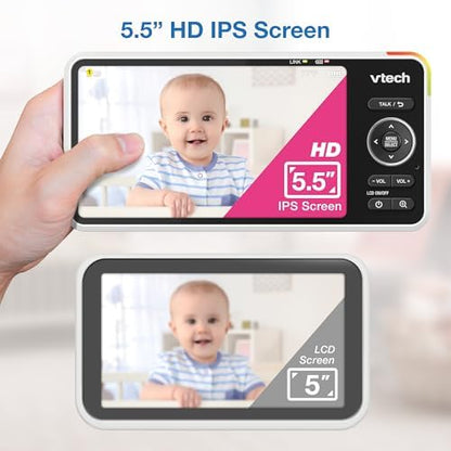 VTech Smart WiFi Baby Monitor – See Your Baby at Home or from Anywhere, 2K Camera, 5.5" Screen, 24X Zoom, Wide Angle, Night Vision, Night Light, Free App | Smart HD Plus
