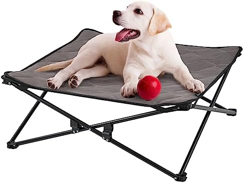 KingCamp Elevated Dog Bed for Medium Dogs, Raised Outdoor Indoor Portable Cooling Cot Lifted Pet Hammock off Ground with Washable Breathable Mesh & Frame with Non Slip Foot for Camping Backyard, Black