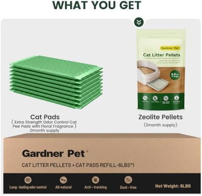 Gardner Pet 6LBS Zeolite Cat Litter Pellets with 8 Absorbent Litter Pads
