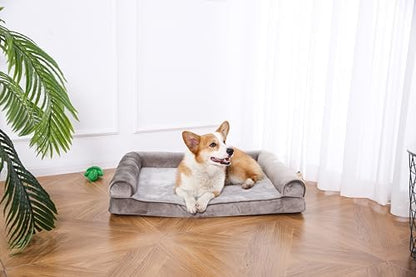 Amazon Basics Dog Bed with Premium Foam, Pressure-Relief Support for Dogs up to 55lbs, Non-Slip Bottom, Machine Washable Cover, Large Sized (36" x 27"), Taupe