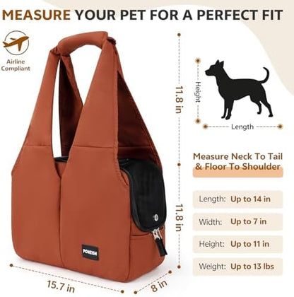 Dog Purse Carrier for Small Dogs and Cats, Soft-Sided Pet Tote Bag with 6 Large Pockets, Collapsible Travel Puppy Carrier, Fits Pets up to 13 lbs (Caramel, 15.7" L x 8" W x 11.8" H)