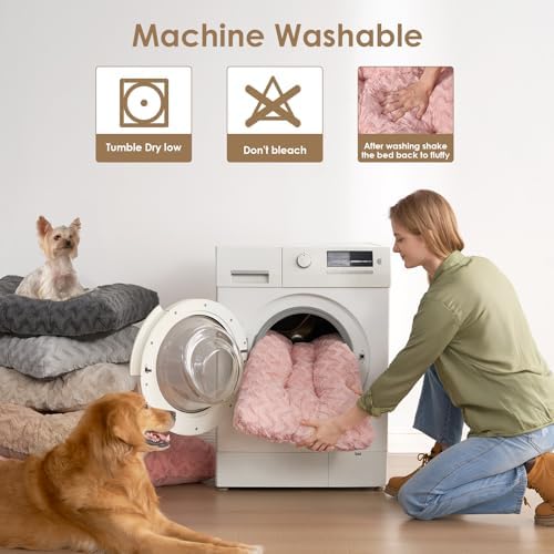 EHEYCIGA Washable Large Dog Bed for Crate, 35x23 Inch Pet Bed, Pink