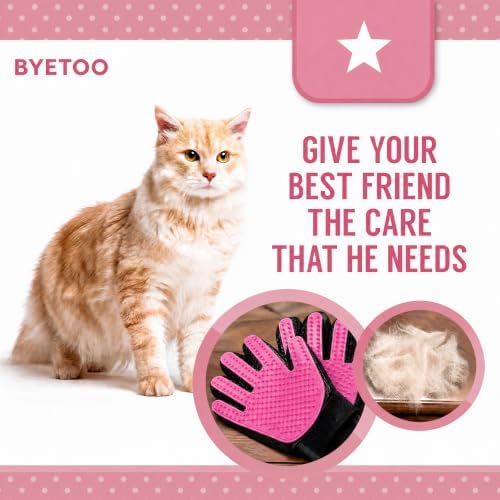 BYETOO Pet Dog Cat Grooming Glove with 261Tips,Gentle Deshedding Brush Glove,Efficient Pet Hair Remover Mitt,Massage Tool with Enhanced Five Finger Design,for Dog,Cat,Rabbit,Horse with Long/Short Fur