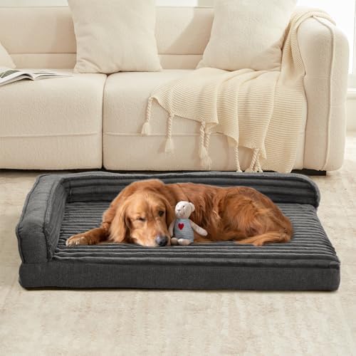 WINDRACING Orthopedic Dog Beds for Large, Medium Dogs, Waterproof Egg Foam Dog Sofa Bed with L Bolster Sides, Washable Large Pet Bed with Removable Cover & Non-Slip Bottom, 36 x 27 inch, Gray