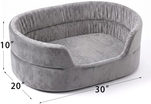 Large Dog Bed Cat Bed 20x30 Inch,Calming Pet Bed for Dogs & Cats,Machine Washable Dog Bed,Half-Enclosed Open-Top Velvet Anti-Anxiety Bed,Cozy Snuggle Bed (Grey)