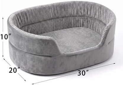 Large Dog Bed Cat Bed 20x30 Inch,Calming Pet Bed for Dogs & Cats,Machine Washable Dog Bed,Half-Enclosed Open-Top Velvet Anti-Anxiety Bed,Cozy Snuggle Bed (Grey)
