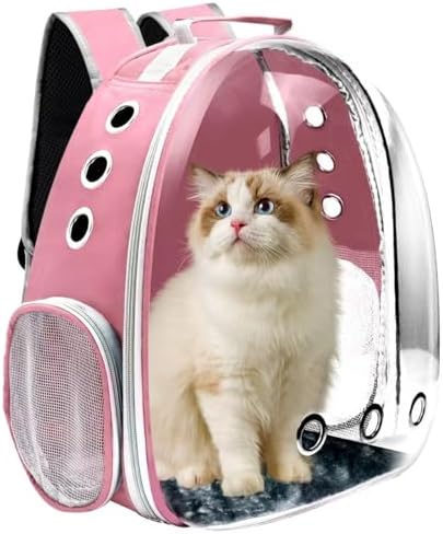 Cat Backpack Carrier, Pet Cat Carrier with Ventilated Design for Carrying Puppy Cats, Pet Carrier Backpack for Traveling/Hiking/Camping/Outdoors Airline Approved Travel Carrier(Pink)