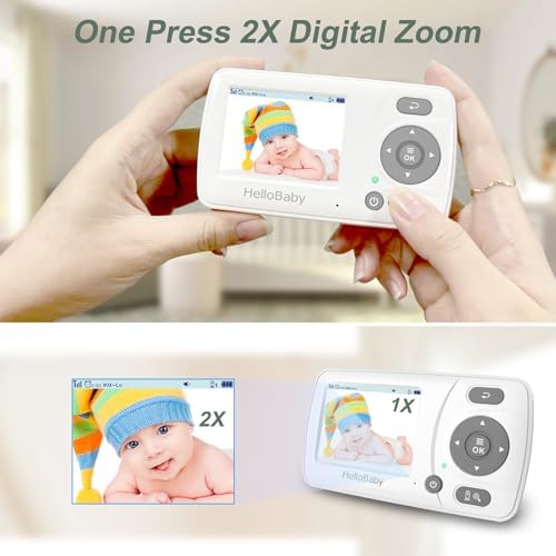 HelloBaby Monitor with 2 Cameras, 2.4'' Portable Travel Screen Baby Monitor No WiFi, 1000ft Long Range Video Baby Monitor, Night Vision, VOX Mode-Power Saving, Baby Safety Camera,for Baby/Pet/Elder