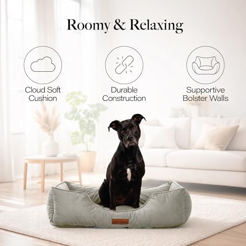 Modern Threads Luxury Dog Bed - Comfortable Tufted Velvet Cushion for Small to Large Dogs - Machine Washable - Durable & Cute Sleep Space for Pets - Pamper Your Pet with Cozy Beds - Light Grey
