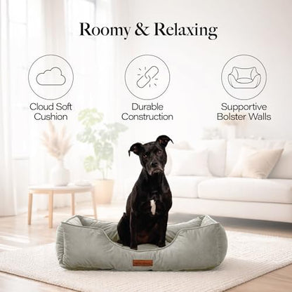 Modern Threads Luxury Dog Bed - Comfortable Tufted Velvet Cushion for Small to Large Dogs - Machine Washable - Durable & Cute Sleep Space for Pets - Pamper Your Pet with Cozy Beds - Light Grey