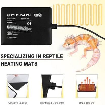 LUCKY HERP Reptile Heat Pad 6x8 Inch 8W Under Tank Terrarium Heating Mat, Reptile Heat Mat, Reptile Heating Pad for Turtle, Lizard, Hermit Crab, Frog, Snake