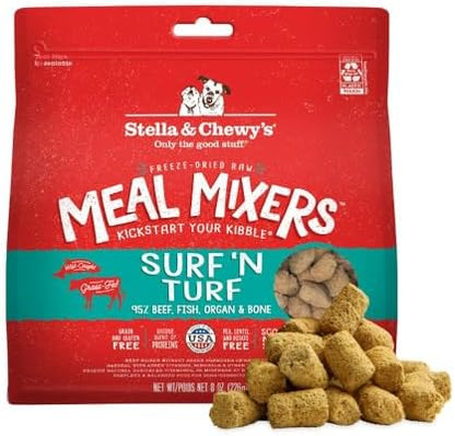 Stella & Chewy's Freeze-Dried Raw Surf & Turf Meal Mixers - Dog Food Topper and Mixer - Made with 95% Grass-Fed Beef & Wild-Caught Salmon - Perfect for Picky Eaters - Grain-Free - 8 oz
