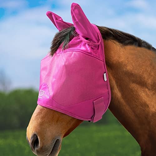 Harrison Howard UV-Proof Multi-Function Fabrics Thick Fleece Padding Horse Fly Mask Half Face with Ears Magenta Arabian Medium