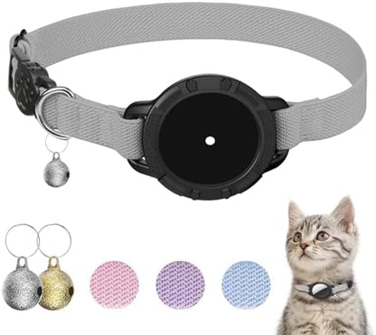 AirTag Cat Collars, Stretchy Collar with AirTag Holder and Bell