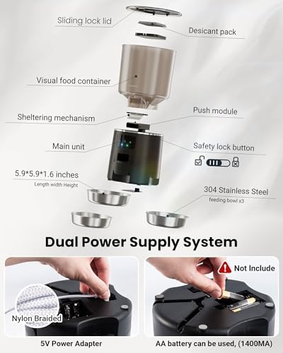 Automatic Cat Feeder for 3 Cats with WiFi Control, Anti-Jam System, 6L