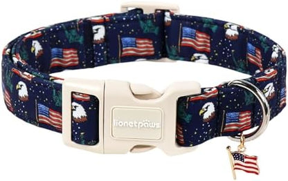 Lionet Paws 4th of July Dog Collar American Flag Statue of Liberty Collars with Cute Flags Pattern Pendant - Female Male Boy Dog Collar for Small Medium Dogs XS