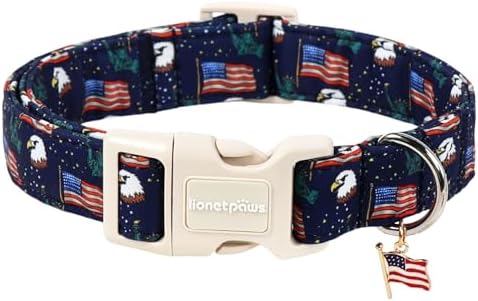 Lionet Paws 4th of July Dog Collar American Flag Statue of Liberty Collars with Cute Flags Pattern Pendant - Female Male Boy Dog Collar for Medium Large Dogs L