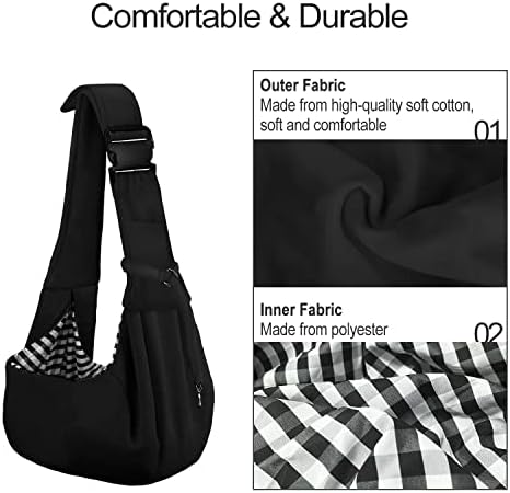 PETLOFT Reversible Dog Cat Sling Carrier, Small Dog Carrier, Adjustable Dog Sling, Hands Free Cross Body Carrier with Collar Hook for Dog/Cat/Bunny up to 11lb, Black