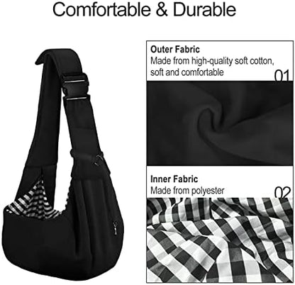 PETLOFT Reversible Dog Cat Sling Carrier, Small Dog Carrier, Adjustable Dog Sling, Hands Free Cross Body Carrier with Collar Hook for Dog/Cat/Bunny up to 11lb, Black