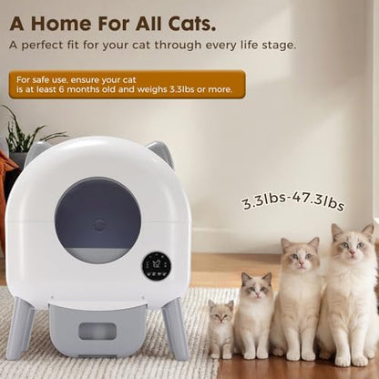 GTPLAYER Self Cleaning Litter Box, Automatic Cat Litter Box - APP Control and Weight Monitoring, Safety Sensors Protection, Ultra-Quiet, Odor Control, Includes Trash Bag& Scrub Brush, White