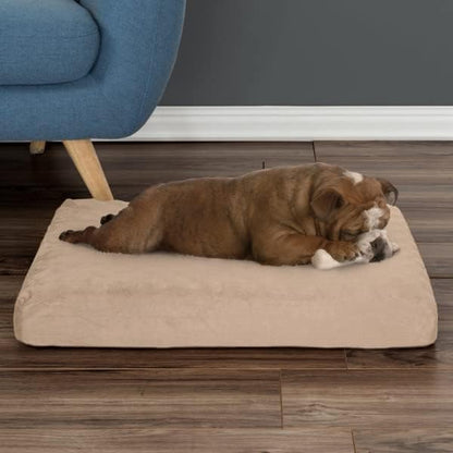 Memory Foam– 2-Layer Orthopedic Dog Bed with Machine Washable Cover - 26 x 19 for Medium Dogs up to 40lbs by PETMAKER (Tan)