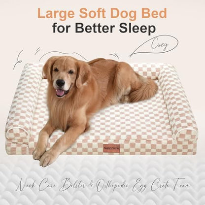 NANUYA Orthopedic Dog Bed for Large Dogs, 36 x 27 Inch, Pink Grid