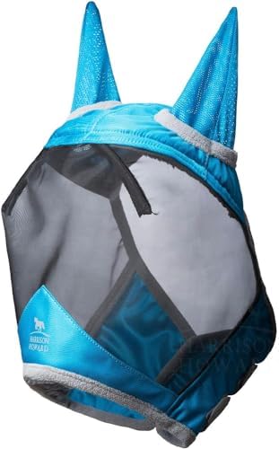 Harrison Howard CareMaster Pro Luminous Horse Fly Mask Large Eye Space Standard with Ears UV Protection for Horse Sky Blue M Cob