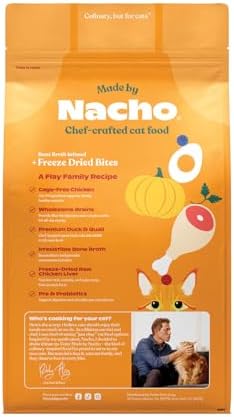 Made by Nacho Dry Cat Kibble 2lb Bag, High Protein Premium Cat Food with Freeze-Dried Pieces, Cage-Free Chicken, Duck & Quail, Limited Ingredients, Single Bag