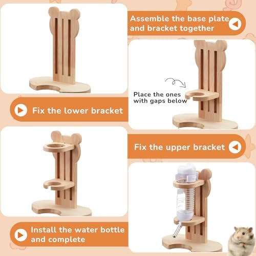 6 Pcs Hamster Toys Set, Maze Wood House, Climbing Ladder Wooden Bridge Tunnel Toy Platform Silent Exercise Running Wheels and Water Bottle Set for Rat Guinea Pig Habitat Cage(Basic)