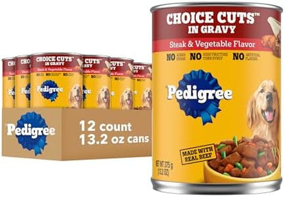 Pedigree Choice Cuts Wet Dog Food, Steak & Vegetable, 13.2 oz, 12 Count