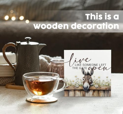 Donkey Bathroom Decor Sign - FarmHouse Cottagecore Animal Wooden Signs,Rustic Farmhouse Live Like Someone Left The Gate Open Wood Sign Home Decor,Donkey Signs For Bathroom