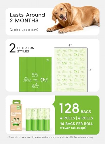 Dog Poop Bags, 128 Count, Unscented, Green