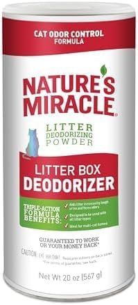 Nature's Miracle Litter Box Deodorizer Powder, Cat Odor Control | Unscented | 20 Ounces | Pack of 6