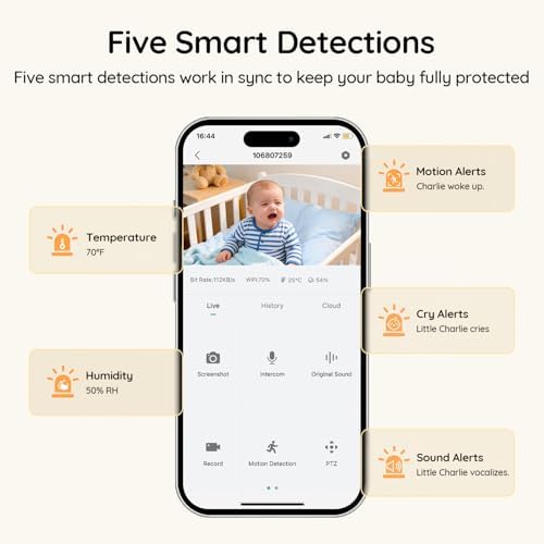 BOIFUN 2K Baby Monitor with 2 Cameras,Smartphone App, Wi-Fi Cameras,Split Screen, 5-inch Display, Motion Tracking, Encrypted Connection, Night Vision, 2-Way Talk, Temp Sensor