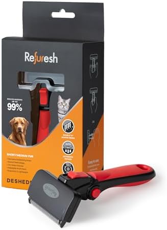 Deshedding Dog Brush for Short/Medium Hair (Medium,Red) – Gentle Deshedding Tool for Dogs & Cats – Reduces Shedding, Without damaging Topcoat. Removes Loose Fur & Dead Undercoat.