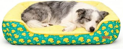 Rectangle Washable Dog Bed for Large, Medium & Small Dogs – Soft Calming Puppy Beds, Durable Warm Pet Sofa with Non-Slip Bottom for Indoor Use.Yellow M Size (33.5"x33.5"x7.1")