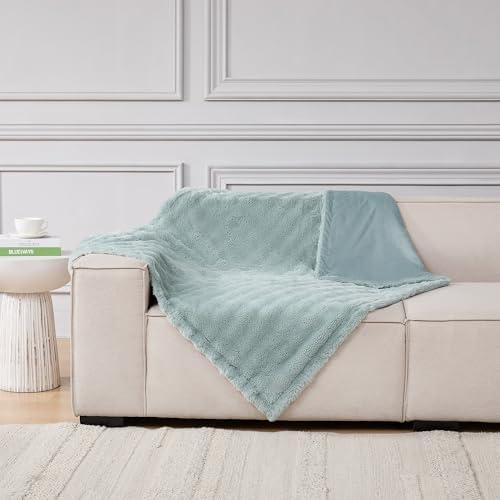 Modern Threads Water-Resistant Faux Rabbit Fur Pet Blanket for Dogs & Cats – Ultra-Soft Couch, Bed & Crate Protector, 40x50 Light Blue
