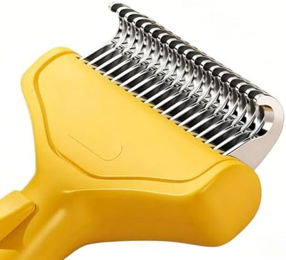 Undercoat Rake for Dogs & Cats, Deshedding Brush for Long haired Pets,Cat Brush for Shedding with Release Button,Best Dematting Comb&Deshedding Tool for Grooming (Lemon Yellow)