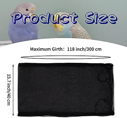 Daoeny Large Bird Cage Cover, Bird Cage Seed Catcher, Adjustable Soft Airy Nylon Mesh Net, Birdcage Cover Skirt Seed Guard for Parrot Parakeet Macaw African Round Square Cages (Black)