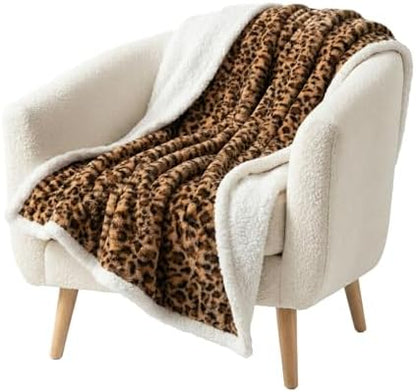 Lavish Home Sherpa Fleece Throw Blanket, Leopard Print, 50” x 60”