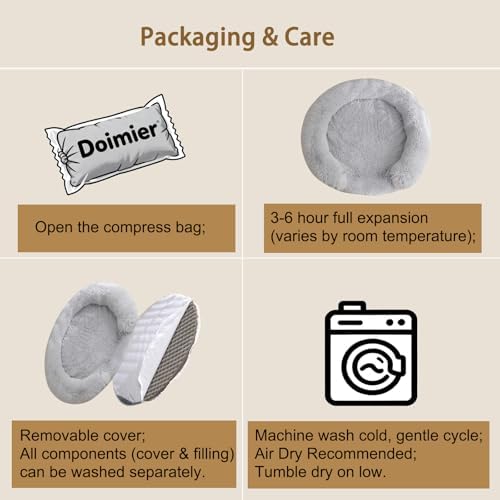 Calming Dog & Cat Beds with Orthopedic Egg-Crate Foam Raised Rim, Soft Fluffy Faux Fur Pet Bed for Small Medium Dogs, Anxiety Relief Spine Support, Machine Washable (Round, Pale Grey 28")