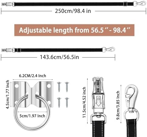 4 Pack Heavy-Duty Cross Ties for Horse - Adjustable Nylon Cross Ties with Panic Snap and Bull Snap (56.5"-98.4"), All-in-One Set with 4 Pack Tie Rings & 16 Matching Screws. (4 Pack)