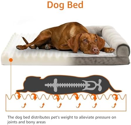 Amazon Basics Dog Bed with Premium Foam, Pressure-Relief Support for Dogs up to 90lbs, Non-Slip Bottom, Machine Washable Cover, Extra Large Sized (44" x 35"), Taupe