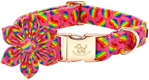 Elegant little tail LGBT Dog Collar, Rainbow Dog Collars with Flower Puppy LGBT for Pride Month Pet Flower Holiday Pet Sturdy Dog Girl Boy Adjustable Dog Collar for X-Small Dogs